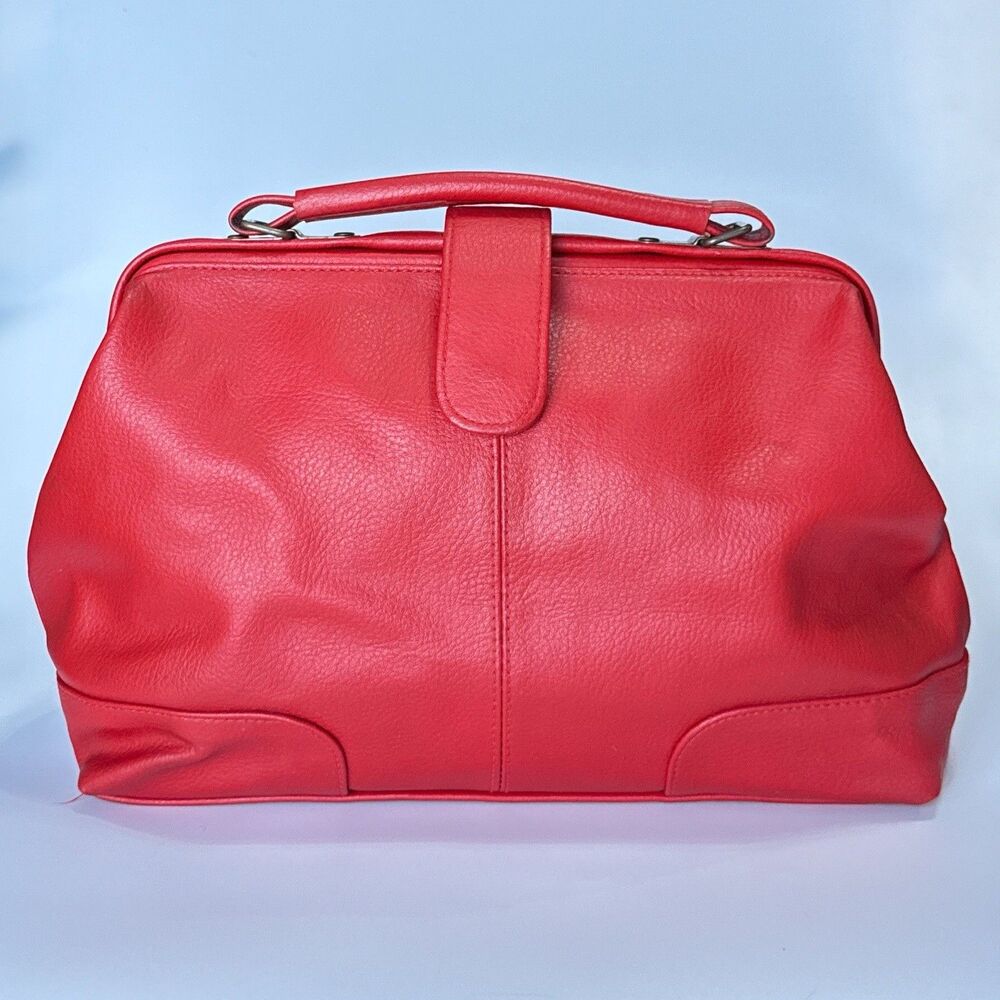 VTG Red Faux Leather Doctor Handbag Retro Mob Wife